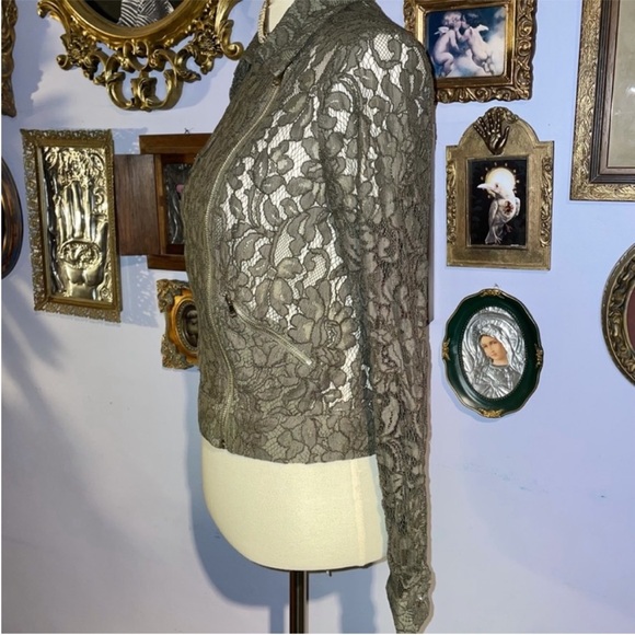 bebe Floral Lace Olive Green Shirt Jacket Shirt 10 - Picture 11 of 14